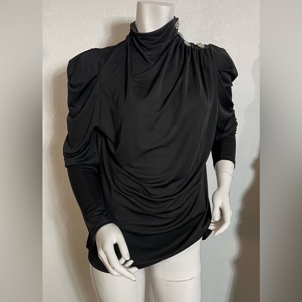 INC International Concepts Elegant Black Draped Blouse